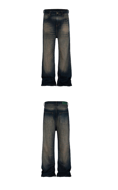 Retro Washed Flared Jeans Textured Denim
