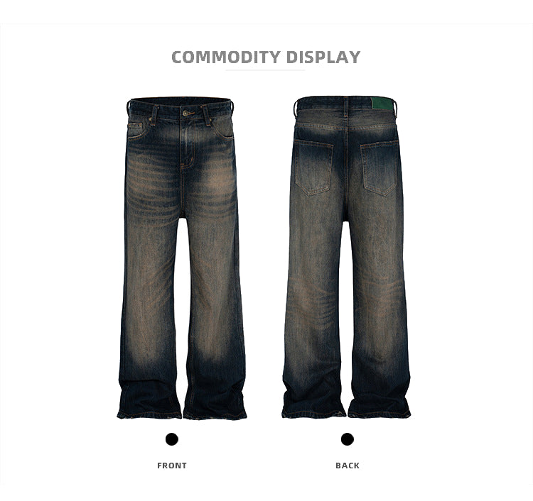 Retro Washed Flared Jeans Textured Denim