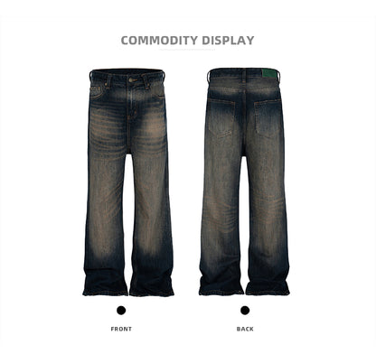 Retro Washed Flared Jeans Textured Denim