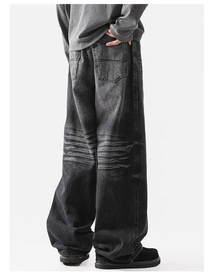 Retro Wave Wash Jeans - Unisex Loose Fit Straight Leg