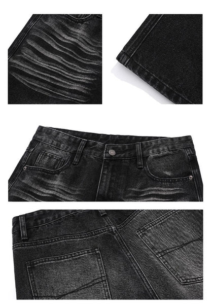 Retro Wave Wash Jeans - Unisex Loose Fit Straight Leg