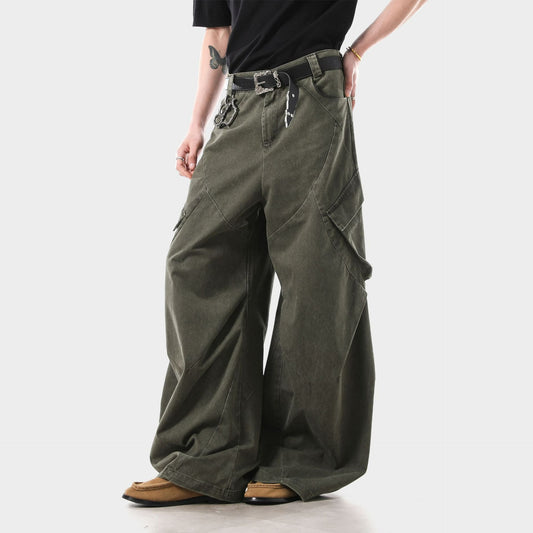 Retro Wide Leg Cargo Pants Washed Loose Fit Work Pants