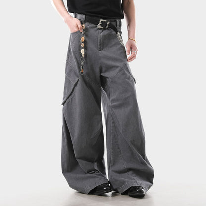 Retro Wide Leg Cargo Pants Washed Loose Fit Work Pants