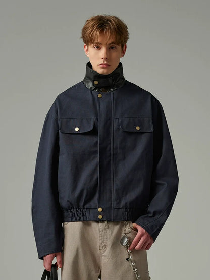 Retro Workwear Barn Jacket American Style Leather Collar