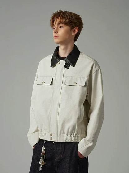 Retro Workwear Barn Jacket American Style Leather Collar