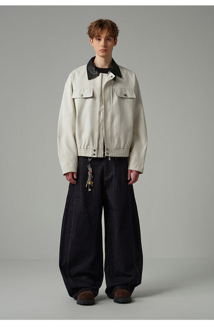 Retro Workwear Barn Jacket American Style Leather Collar