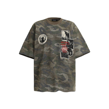 Retro Camouflage Patch Embroidered T-Shirt