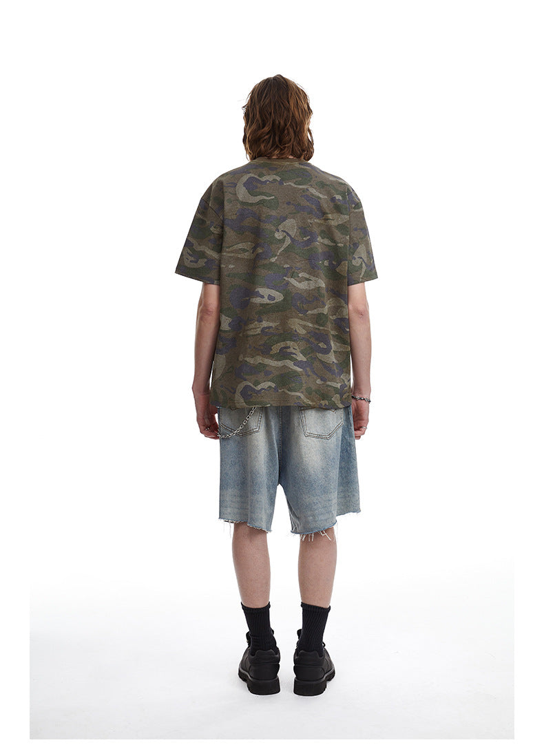 Retro Camouflage Patch Embroidered T-Shirt
