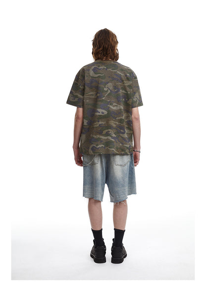Retro Camouflage Patch Embroidered T-Shirt