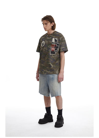 Retro Camouflage Patch Embroidered T-Shirt
