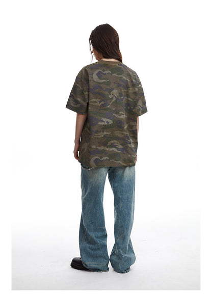 Retro Camouflage Patch Embroidered T-Shirt