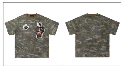 Retro Camouflage Patch Embroidered T-Shirt
