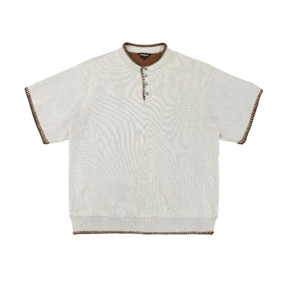 Retro Knit Henley Old Money Style Short Sleeved
