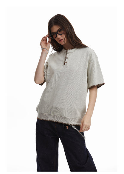 Retro Knit Henley Old Money Style Short Sleeved