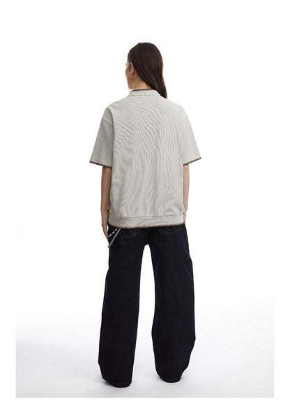 Retro Knit Henley Old Money Style Short Sleeved