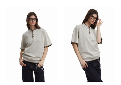 Retro Knit Henley Old Money Style Short Sleeved