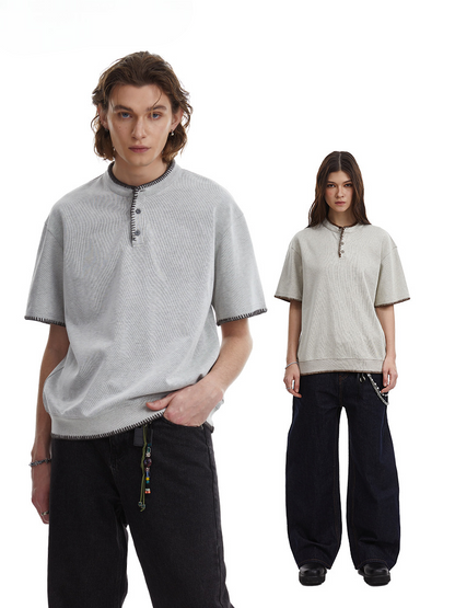 Retro Knit Henley Old Money Style Short Sleeved