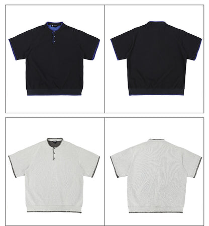 Retro Knit Henley Old Money Style Short Sleeved