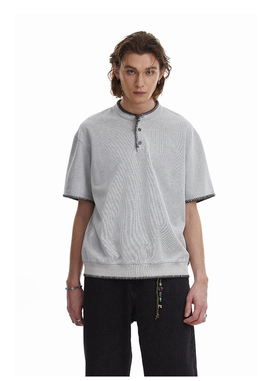 Retro Knit Henley Old Money Style Short Sleeved