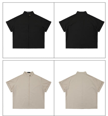 Solid Clean Fit Stand Collar Shirt