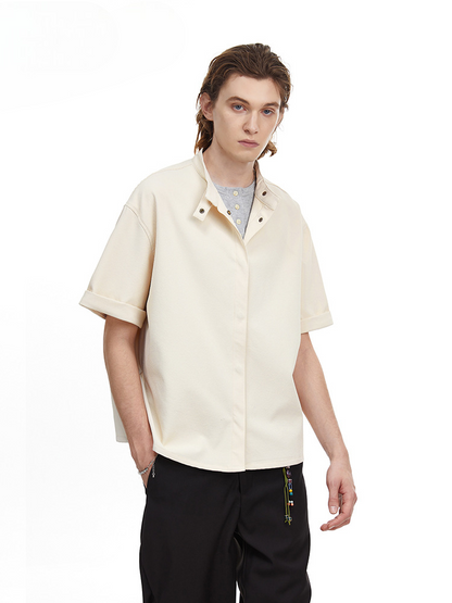 Solid Clean Fit Stand Collar Shirt