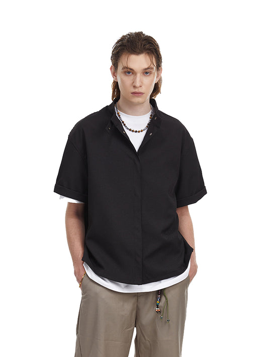 Solid Clean Fit Stand Collar Shirt