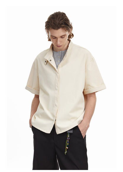 Solid Clean Fit Stand Collar Shirt