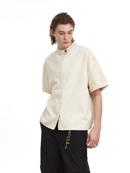 Solid Clean Fit Stand Collar Shirt