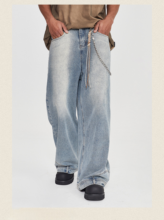 Streetwear Inverted Design Wide Leg Jeans