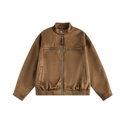 Vintage Faux Suede Jacket Relaxed & Zippered Pockets