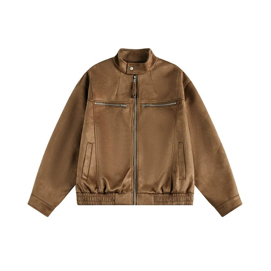 Vintage Faux Suede Jacket Relaxed & Zippered Pockets