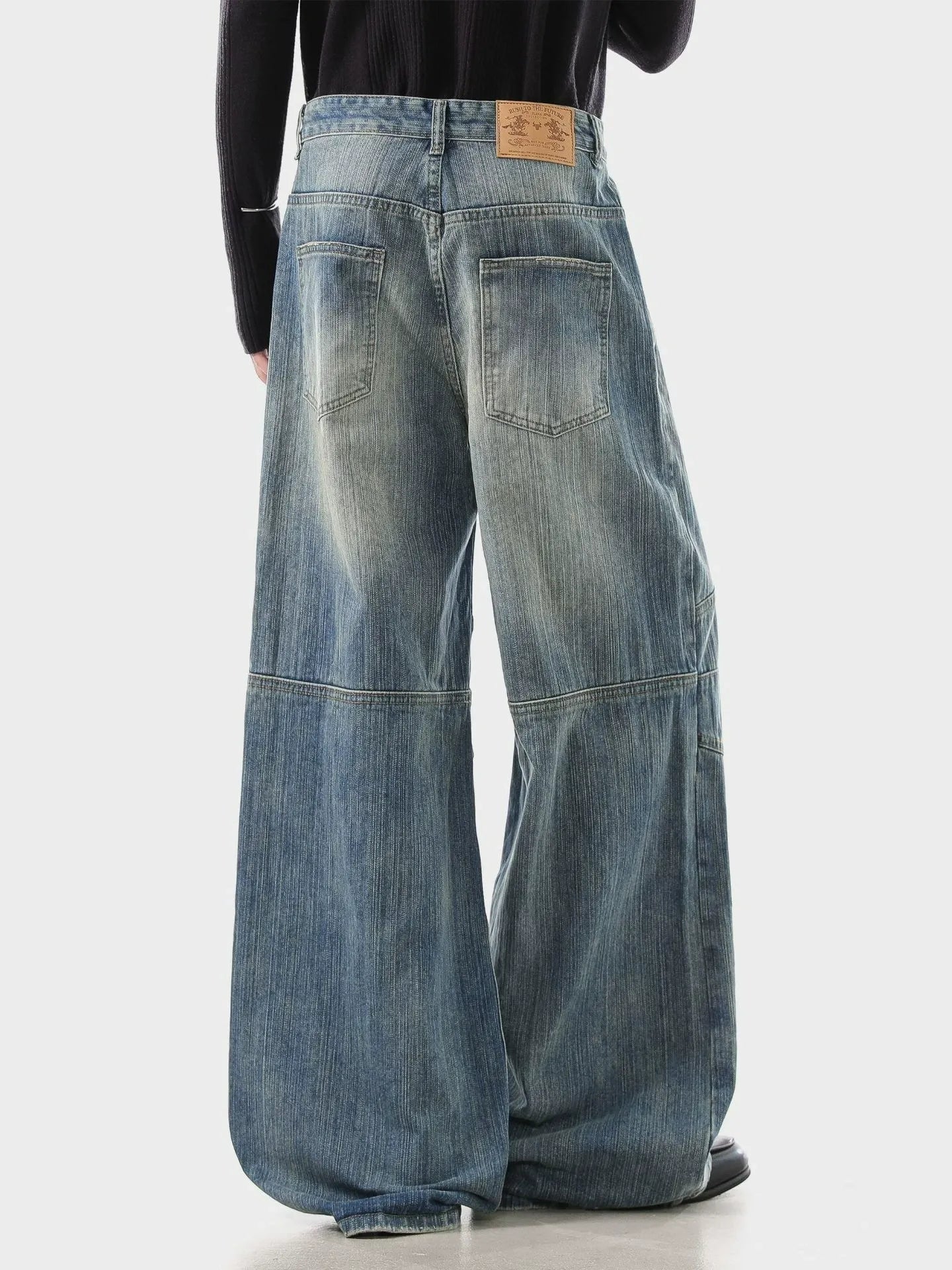Vintage Wash Barrel Leg Jeans Panelled Knee