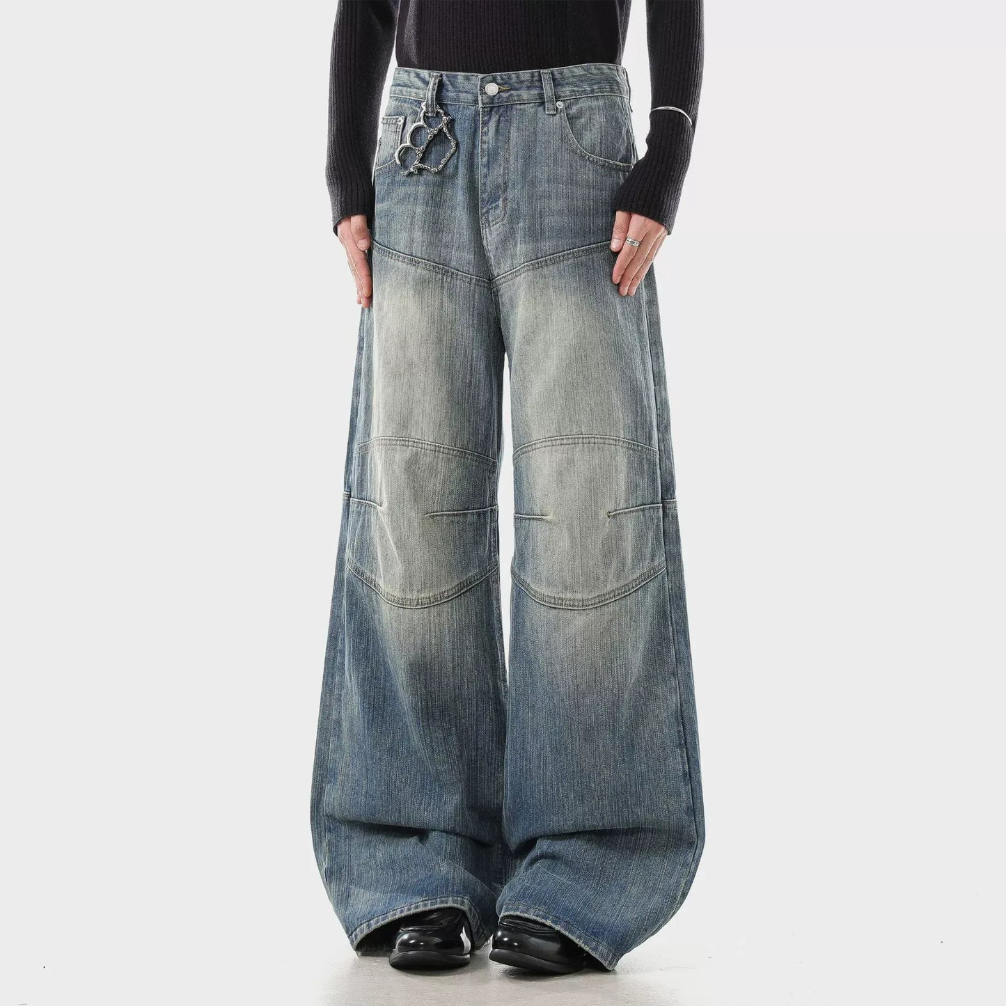 Vintage Wash Barrel Leg Jeans Panelled Knee