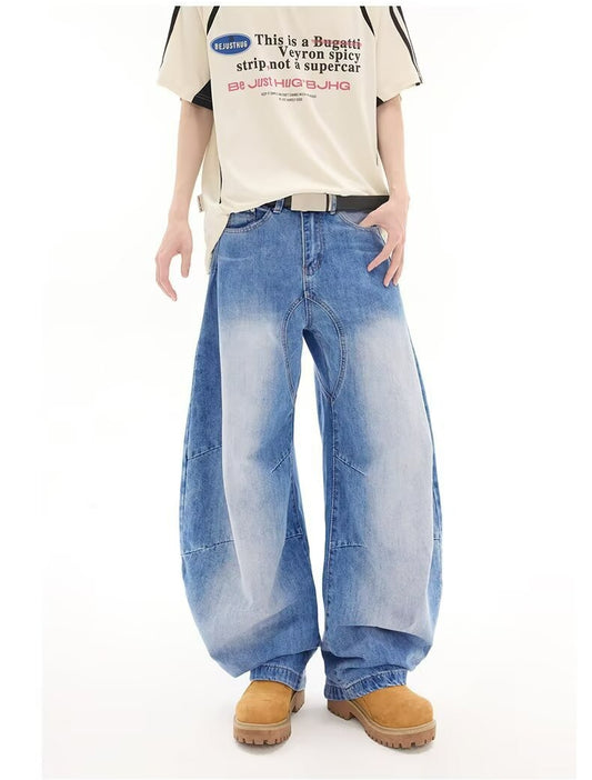 Vintage Wash Deconstructed Barrel Leg Jeans
