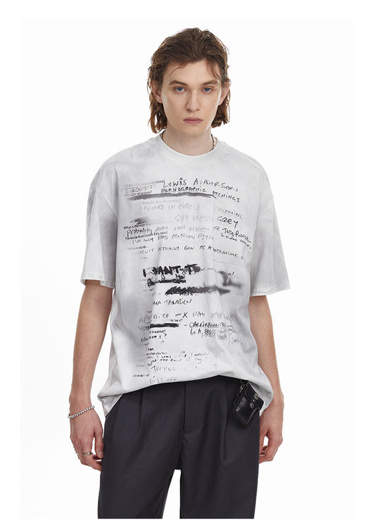 Vintage Hand Drawn Print Tee Streetwear Loose Fit Graphic T-shirt