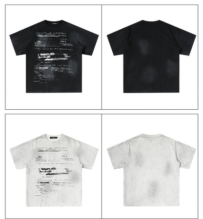 Vintage Hand Drawn Print Tee Streetwear Loose Fit Graphic T-shirt