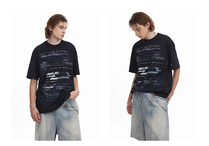 Vintage Hand Drawn Print Tee Streetwear Loose Fit Graphic T-shirt