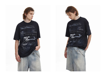 Vintage Hand Drawn Print Tee Streetwear Loose Fit Graphic T-shirt