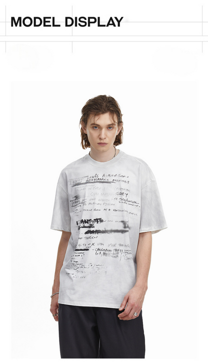 Vintage Hand Drawn Print Tee Streetwear Loose Fit Graphic T-shirt