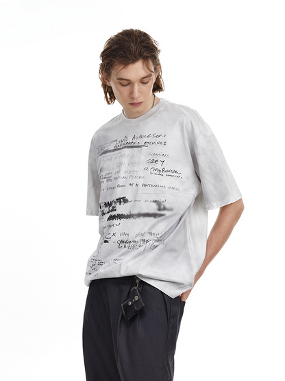 Vintage Hand Drawn Print Tee Streetwear Loose Fit Graphic T-shirt