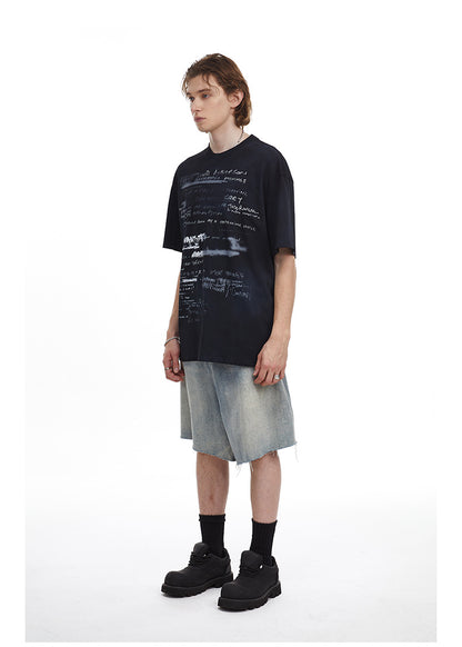 Vintage Hand Drawn Print Tee Streetwear Loose Fit Graphic T-shirt
