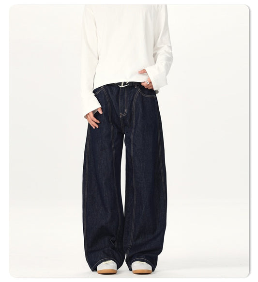 Wide Leg Seam Raw Denim Barrel Jeans