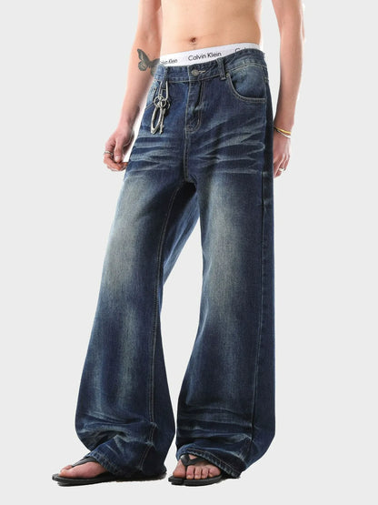 Y2K Style Loose Fit Whiskered Jeans Floor Length