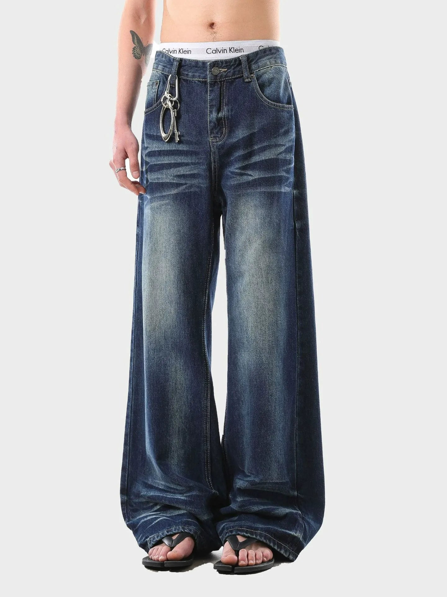 Y2K Style Loose Fit Whiskered Jeans Floor Length