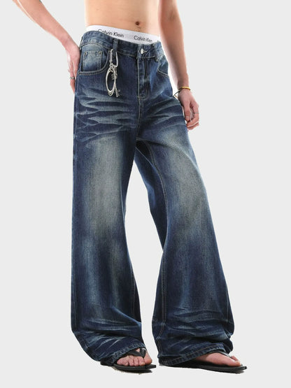 Y2K Style Loose Fit Whiskered Jeans Floor Length