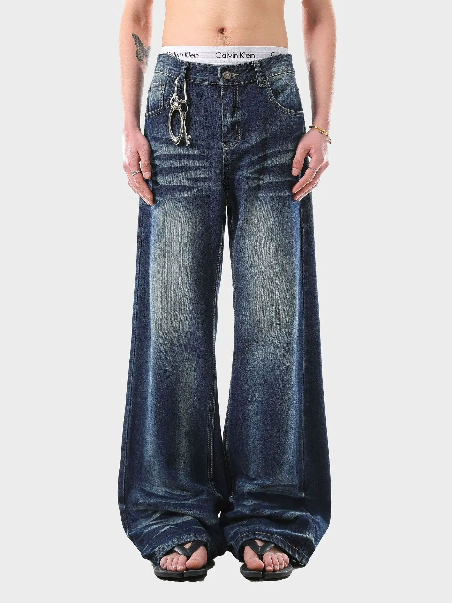 Y2K Style Loose Fit Whiskered Jeans Floor Length