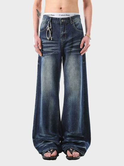 Y2K Style Loose Fit Whiskered Jeans Floor Length