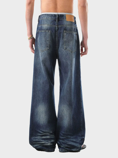 Y2K Style Loose Fit Whiskered Jeans Floor Length