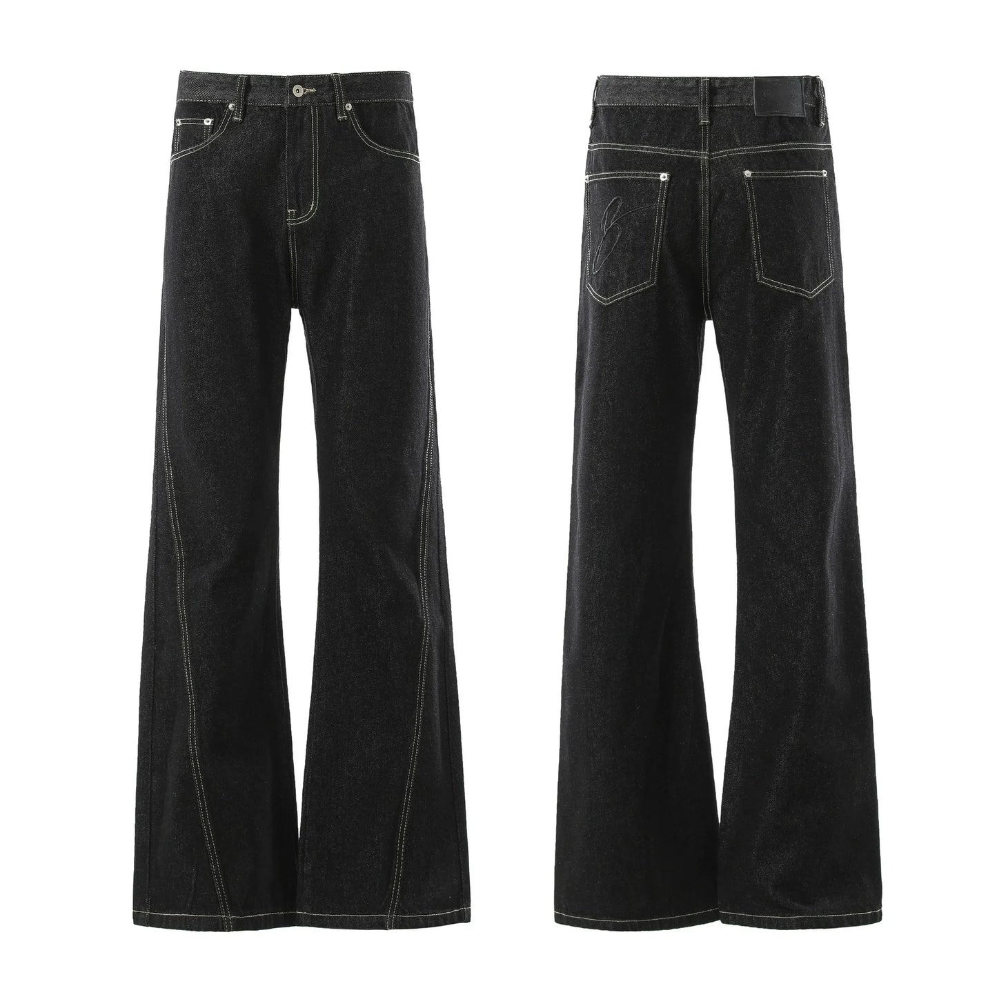 Minimalist Black Raw Denim Jeans Wide Leg Relaxed Fit