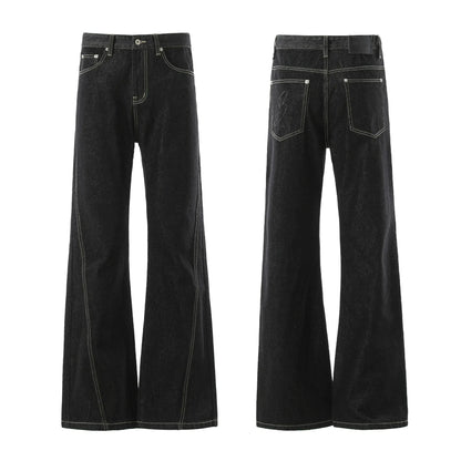 Minimalist Black Raw Denim Jeans Wide Leg Relaxed Fit